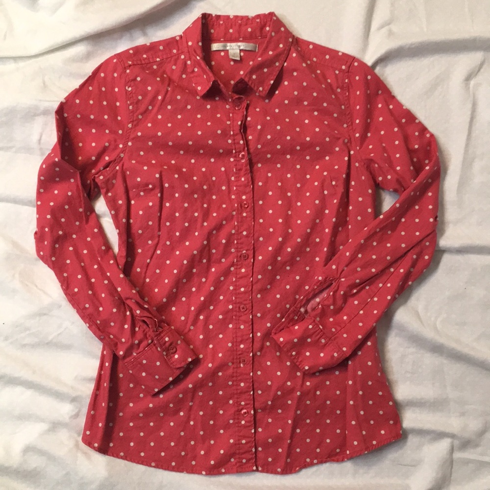 LC by Lauren Conrad Pink Polka Dot Blouse